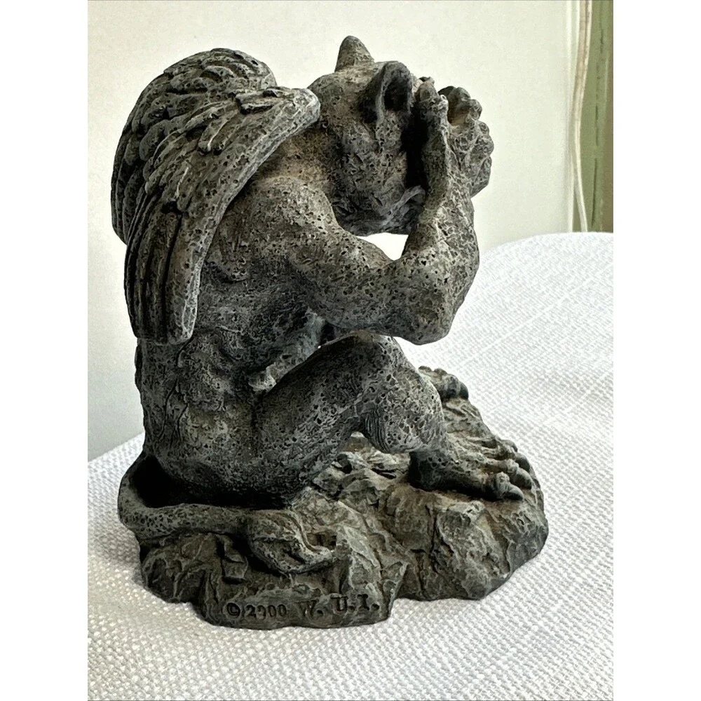 Vintage Summit Collection 4” Gargoyle Statue Figurine Gray Stone See No Evil